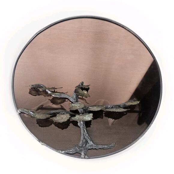Art Deco Mid Century Modern Sculptural Copper Metal Botanical Wall Mirror - Picture 1 of 6